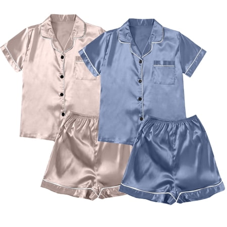 yunLCZ Silk Pajamas for Men Satin Pyjamas Women s Short 4 Piece Pyjamas Short Sleeve Sleepwear And Shorts Set Women Sets Leisure Suit Loungewear Sleepwear
