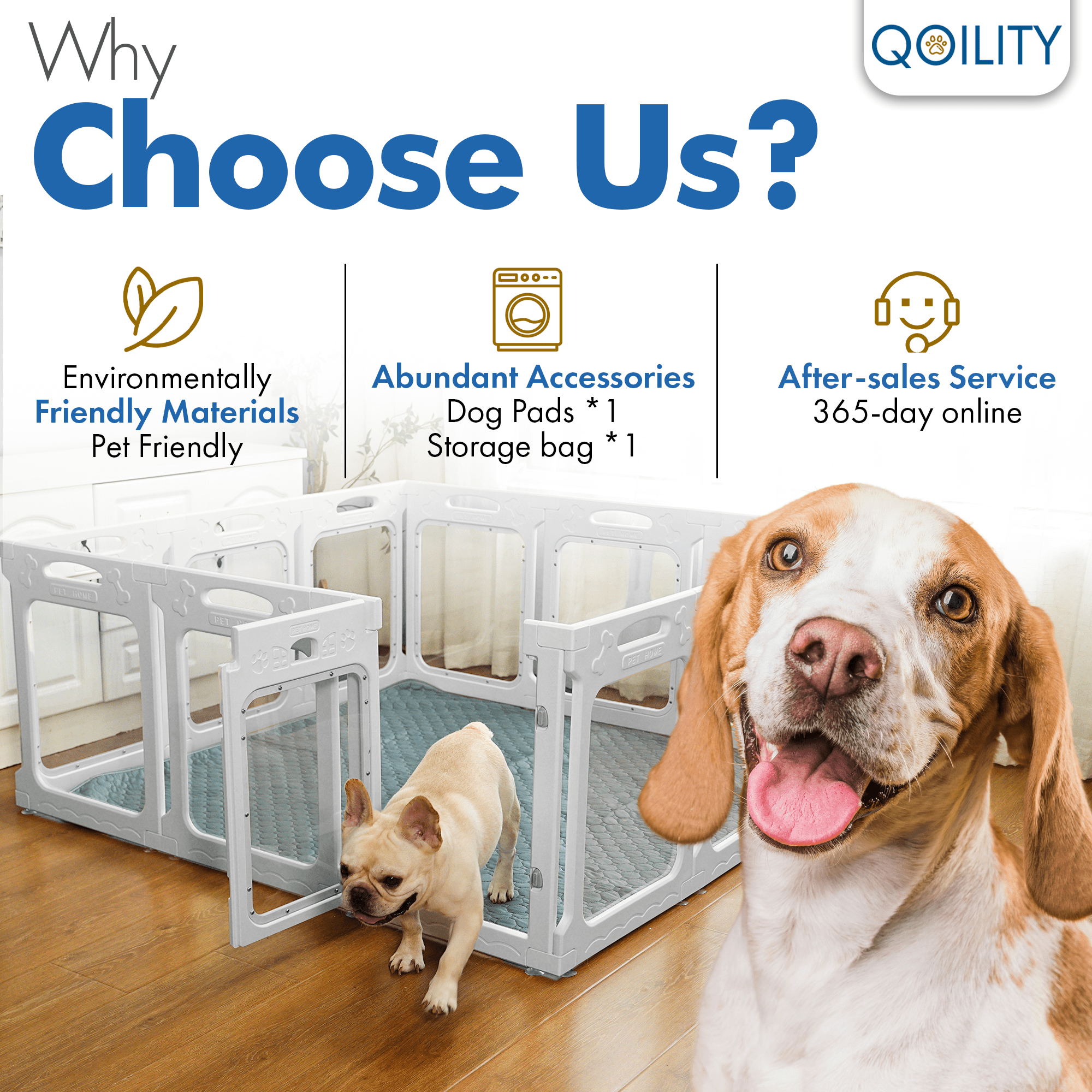 Qoility Clear Dog Playpen with Toilet for Puppies & Small Dogs, Height 24 Inch, 8 Panels, Black
