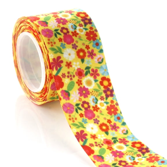 1.5" Yellow Floral Grosgrain Ribbon 5 Yards