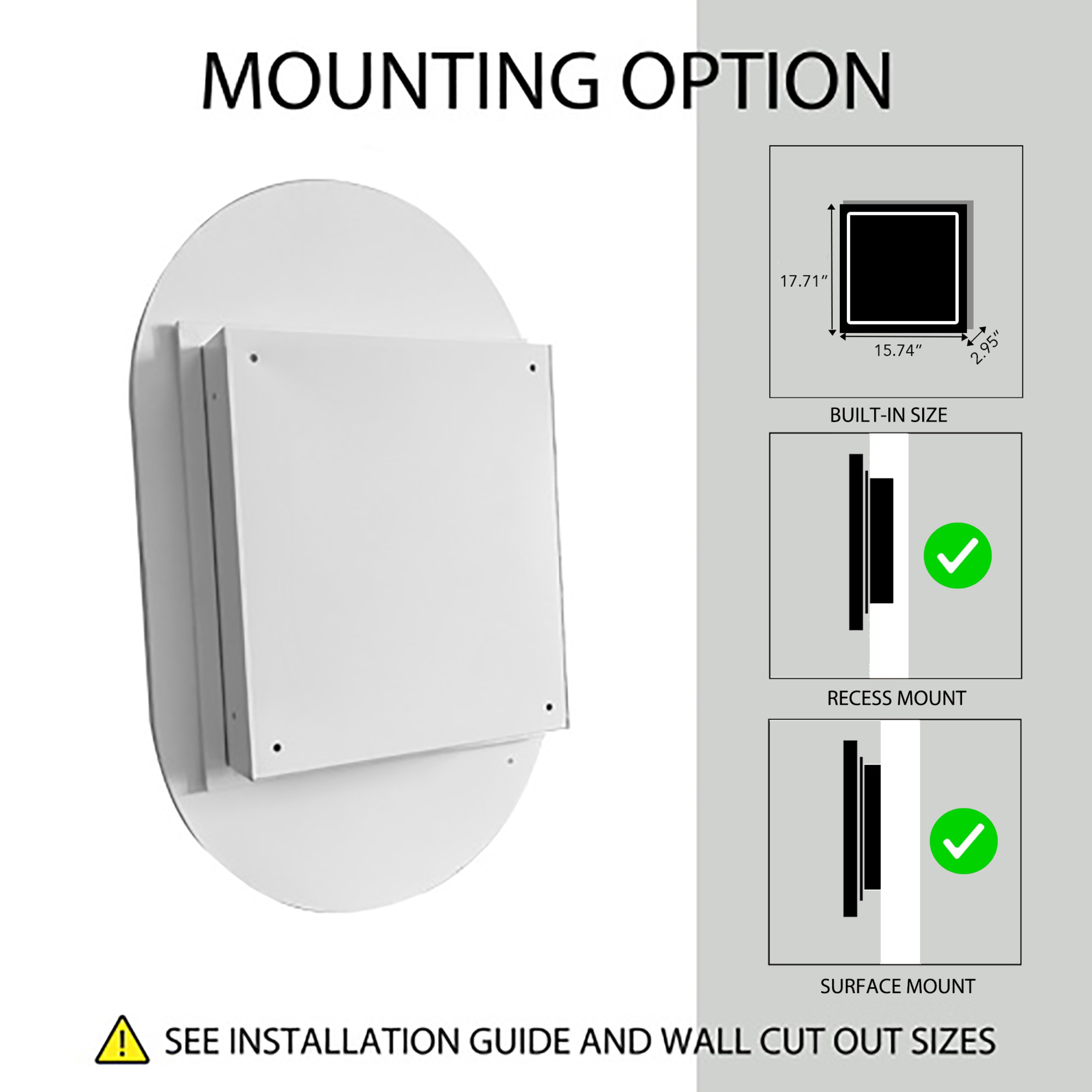Noble House Oval Recessed Medicine Cabinet, Black Metal Frame Bathroom Mirror with Adjustable Shelves, White