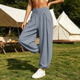 thumbnail image 2 of Women Solid Double Crinkle Elastic High Waist Jogger Pants, Side Pockets Loose Daily Casual Long Trousers Gray L(L), 2 of 9