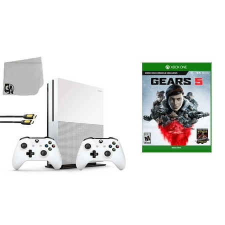 Microsoft Xbox One S 500GB Gaming Console White 2 Controller Included with Gears 5 BOLT AXTION Bundle Like New