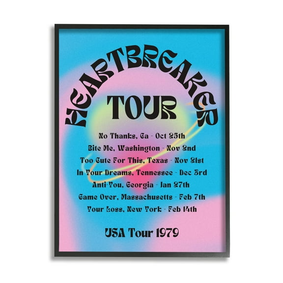 Stupell Industries Vintage Heartbreak Tour Typography Painting Black Framed Art Print Wall Art, 11 x 14