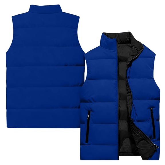 Women's Casual Fashion Sleeveless Vest Solid Color Cotton Jacket Dark Blue L