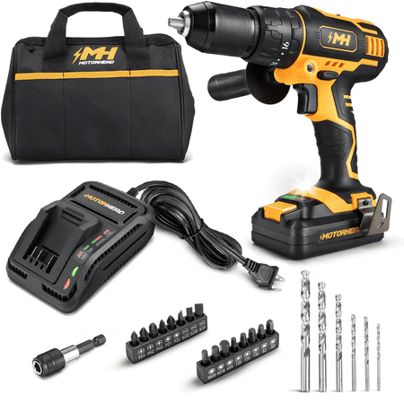 

MOTORHEAD 20V ULTRA Cordless Hammer Drill Driver Lithium-Ion ½” Ratcheting Keyless Chuck 16+1+1 Clutch 2-Speed Transmission Variable Speed Trigger Built-in LED 2Ah Battery Charger USA-Based