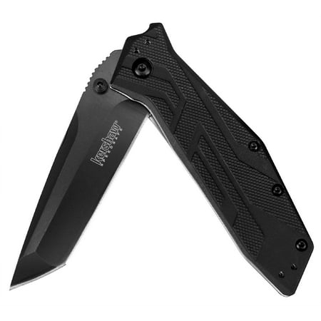 Kershaw Brawler (1990) Folding Pocket Knife with 3.25” Back-Oxide Finished High-Performance 8Cr13MoV Steel Blade; Black Glass-Filled Nylon Handle Scales with Reversible 4-Position Pocketclip; 3.9