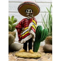 Day Of The Dead Skeleton El Bandito With Poncho Sombrero Puffing Cigar Statue