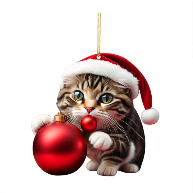 Adornos colgantes de gato de Navidad, colgantes de árbol de Navidad personalizados, animales acrílicos de dibujos animados lindos, decoración de fiesta en casa