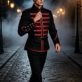 thumbnail image 6 of Men's Steampunk Military Jacket Vintage Marching Band Drummer Costume Gothic Hussar Coat with Metallic Buttons Zipper Front Halloween Parade Cosplay, 6 of 8