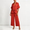 thumbnail image 7 of IUYRTFE Women Short Sleeve Button Down Shirt and Wide Leg Pants Set with Pockets Casual 2 Piece Outfit, 7 of 7