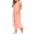 thumbnail image 3 of Sakkas Egan Long Embroidered Caftan Dress / Cover Up With Embroidered Cap Sleeves - P-Salmon - One Size Regular, 3 of 5