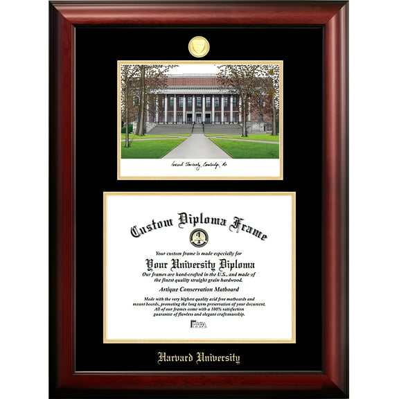 Campus Images  11 x 14 in. Harvard University Gold Embossed Diploma Satin Mahogany Frame with Lithograph