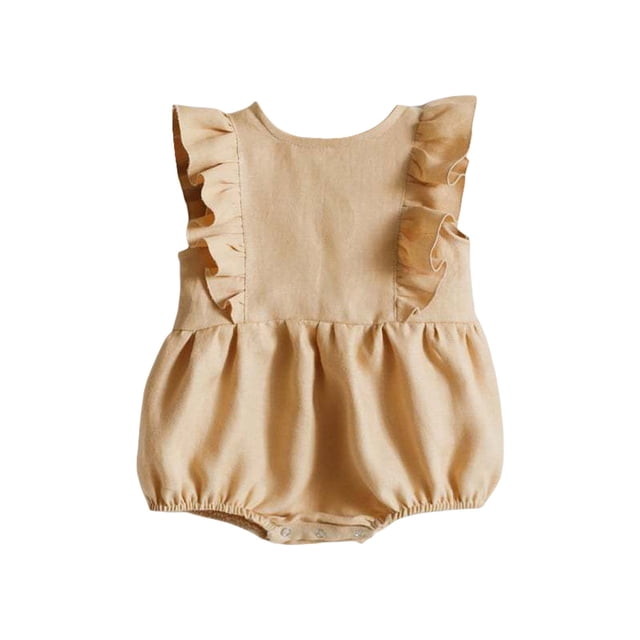Ensemble Bébé Manches Courtes 4t Filles Tout-Petits Barboteuses Été Volants Sans Manches Col Rond Tout-Petit Mignon Combinaison Douce en Lin