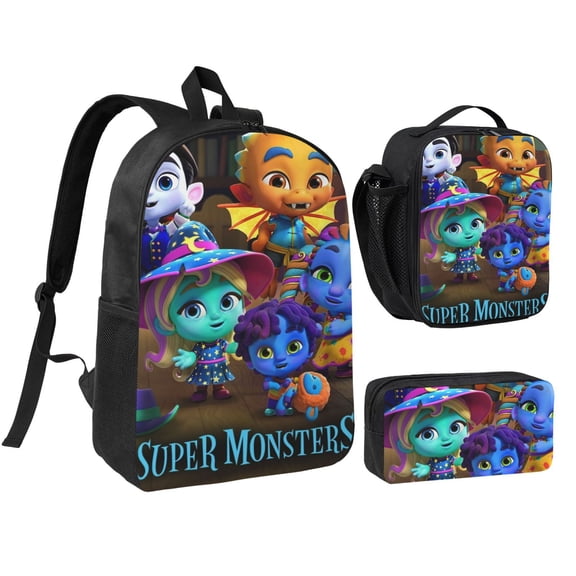 Super Monster Three piece backpack set young backpack combination backpack lunch bag pencil case