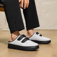 thumbnail image 2 of Men's White Leather Double Strap Mule Slip On Platform Casual Skate Shoes, Non-Slip Backless Walking Trainers, Wide Toe Lazy Daily Driving Footwear, 2 of 7