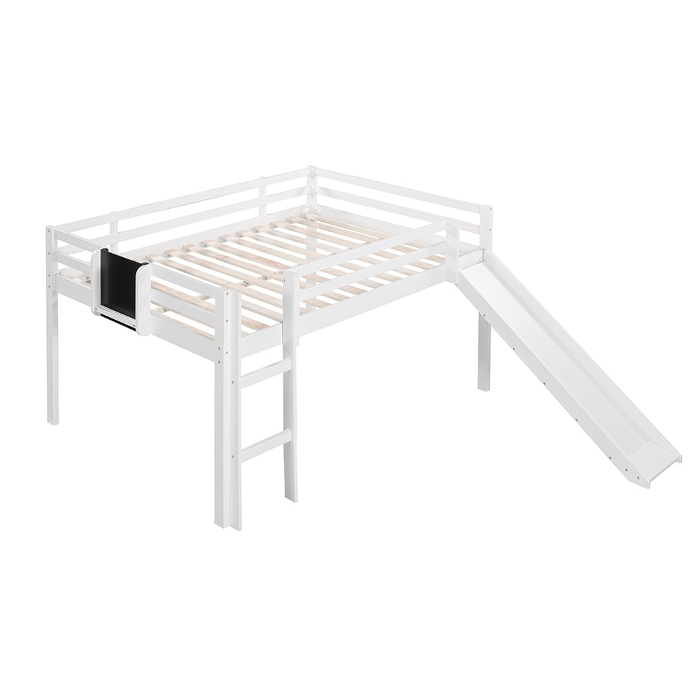 Kepooman Kids Loft Bed, Multifunctional Wood Bed with Slide, Ladder, and Chalkboard, Full Size, White Kepooman Kids Loft Bed, Multifunctional Wood Bed with Slide, Ladder, and Chalkboard, Full Size, White