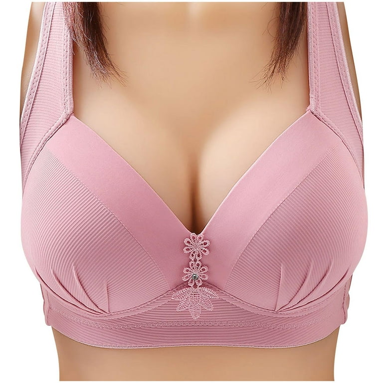 Miluxas Women's Plus Size Oversized Loose Bra Soild Wire Free Underwear  One-Piece Bra Everyday Back Buckle Underwear Clearance Sales Pink 10(XL)