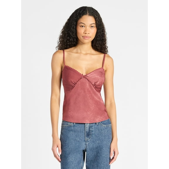 No Boundaries Woven Cami Top with Lace Trim and Bow, Women's