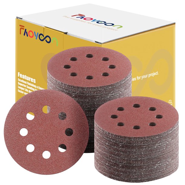 Discos de lijado Faoyoon de 5 pulgadas y 8 orificios, 100 unidades, gancho y bucle, grano 60