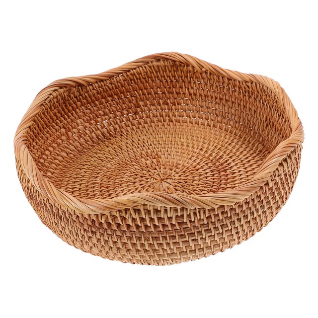 Cesta de ratán para pan, redonda, para servir frutas, cesta de almacenamiento, cesta tejida decorativa y organizadora