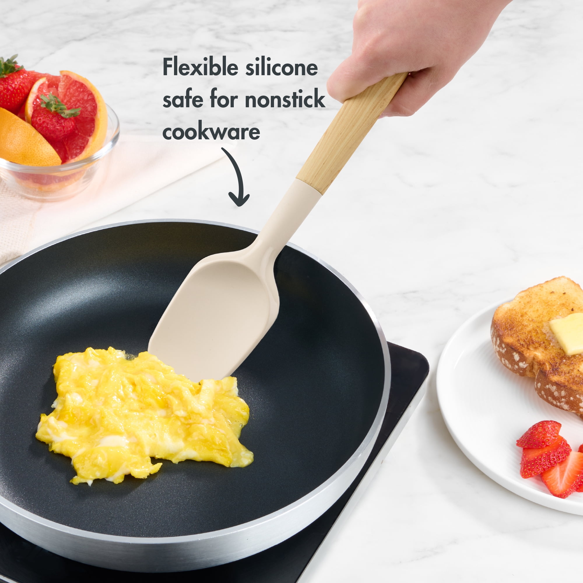 Mainstays Silicone and Faux Bamboo Spoonula, Light Gray