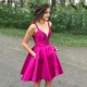 thumbnail image 1 of Vestido de fiesta corto de satén con cuentas de espagueti con bolsillos, vestido de fiesta de graduación para niñas, vestido de fiesta de Gala de talla grande, 1 of 5