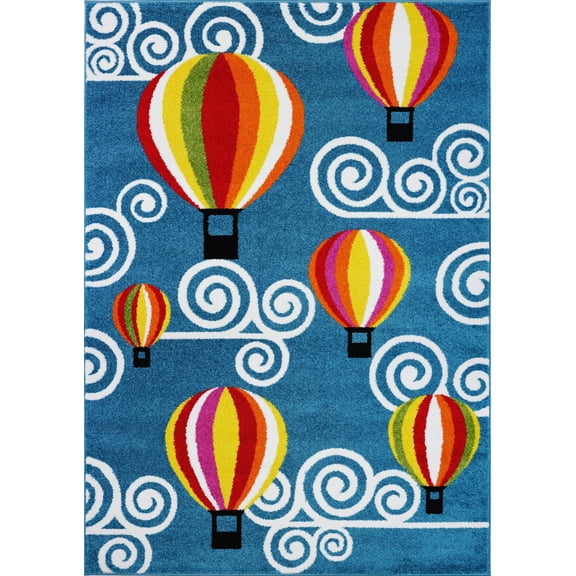 Ladole Rugs Hot Air Balloon and Sky Design European Durable Kids Area Rug Carpet in Blue, 4x6 (3'11" x 5'3", 120cm x 160cm)