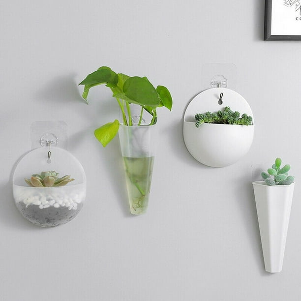 Nituyy Wall Hanging Planter Small Wall Plant Pot Indoor Wall-Mountable Mini Planters With Hook For Home Decorations Transparent