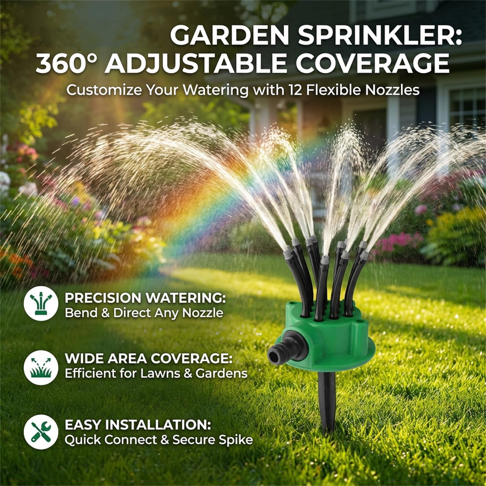 360° Coverage Precision Garden Irrigation Sprinkler, Multidirectional Lawn Sprinkler,Automatic Rotating Lawn Sprinkler, Watering Gardening Tools