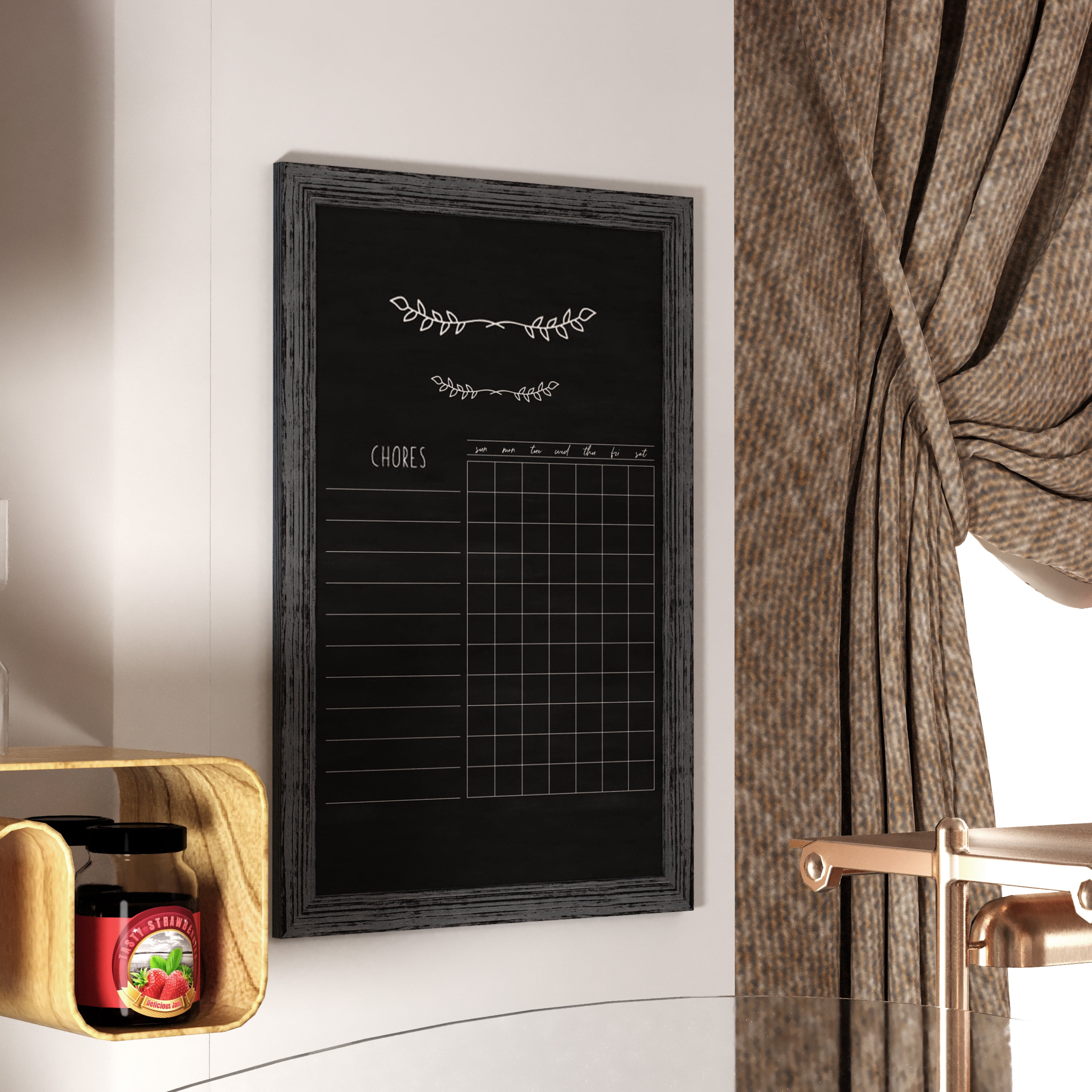 Flash Furniture Canterbury 24" x 36" Rustic Gray Wall Mount Magnetic Chalkboard Sign with Eraser, Hanging Wall Chalkboard Memo Board for Home, School, or Business