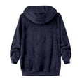 thumbnail image 3 of JGGSPWM Women's Fleece Hooded Coat Plus Size Plush Fuzzy Hoodies Loose Zipper Drawstring Winter Warm Long Sleeve Outwear Navy S, 3 of 4