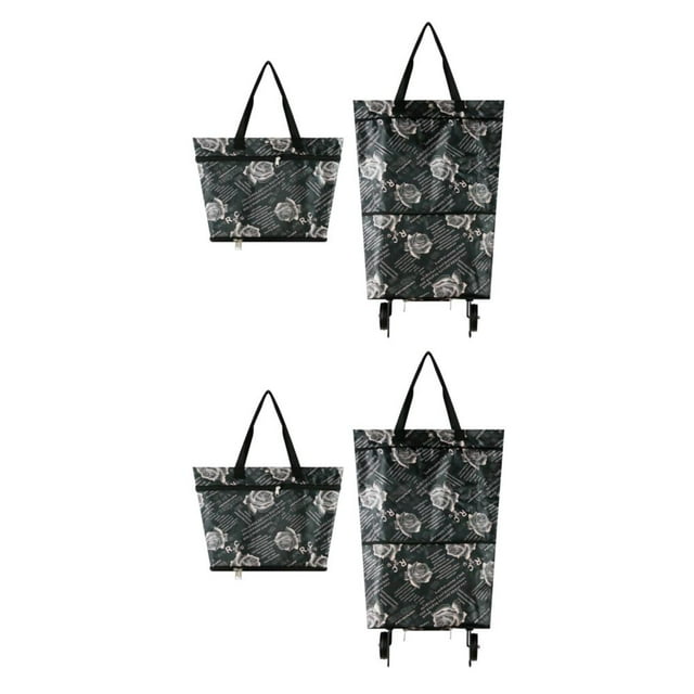 Guardoinrt Foldable Shopping Bag Practicality And Style Combined Practical And Convenient Shopping Trolley Bag Rose printing 2Set