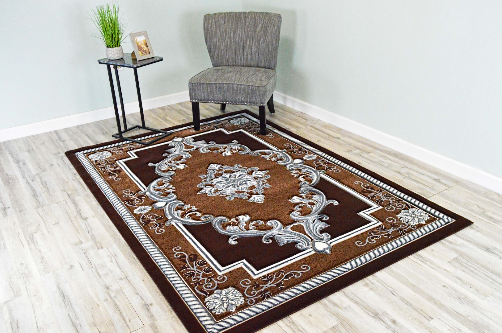 GLAMOUR 3D Hand Carved Traditional Rug Oriental Floral 4'x5'3'' Brown