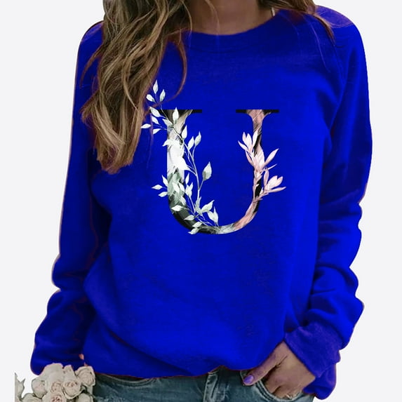 Tops for Women 2023 Fashion Winter Casual Long Sleeve Tops Ladies Round Neckline Print Sweatshirt Blouse Tee Sweater(Available In Plus Size) on Clearance