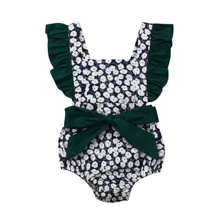 

Suanret Newborn Infant Baby Girls Clothes Floral Romper Jumpsuit Bodysuit Outfits Summer Navy Blue 6-12 Months