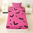 thumbnail image 3 of Homewish Girly Halloween Bat Twin Sheets,Moon Sun Print Bedding,Hot Pink Black,3 Pieces,1 Fitted Sheet and 1 Pillowcase, 3 of 6