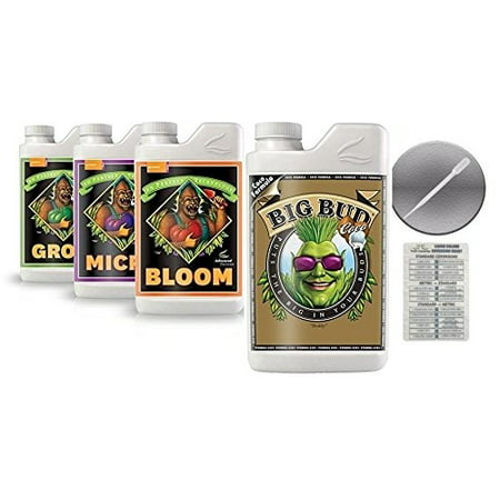Advanced Nutrients pH Perfect Bloom Grow Micro 1 Liter and Big Bud Coco Plant 1 Liter with  Conversion Chart and 3mL