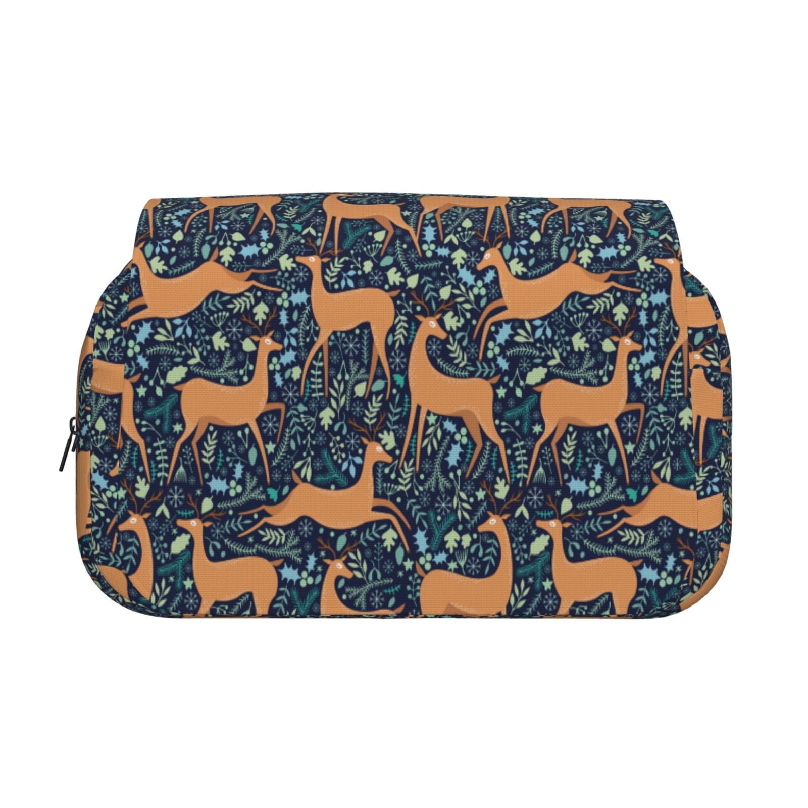 Rateoe Reindeer Pattern Double Clamshell Pen Case, Storage Organizer with Two Zipper Compartments– Holds Up to 50 Pencils & Pens