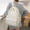 thumbnail image 5 of Corduroy Backpack, Polka Dot School Backpack with Bowknot, Lace Trim Schoolbag for Travel Shopping Outdoor, Beige, 5 of 10