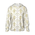 thumbnail image 2 of Uemuo White And Gold Geometry Pattern Women's Full Zip UPF 50+ Sun Protection Hoodie Jacket Long Sleeve Sun Shirt Hiking Outdoor Performance with Pockets-Medium, 2 of 9