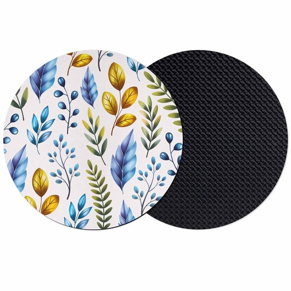 Watercolor Botanical Coasters Set of 2, Absorbent Coasters for Drinks, Blue Yellow Leaves Floral Plants Spring Coaster for Desk Coffee Table Protection, Home Decor House Warming Gifts 4"