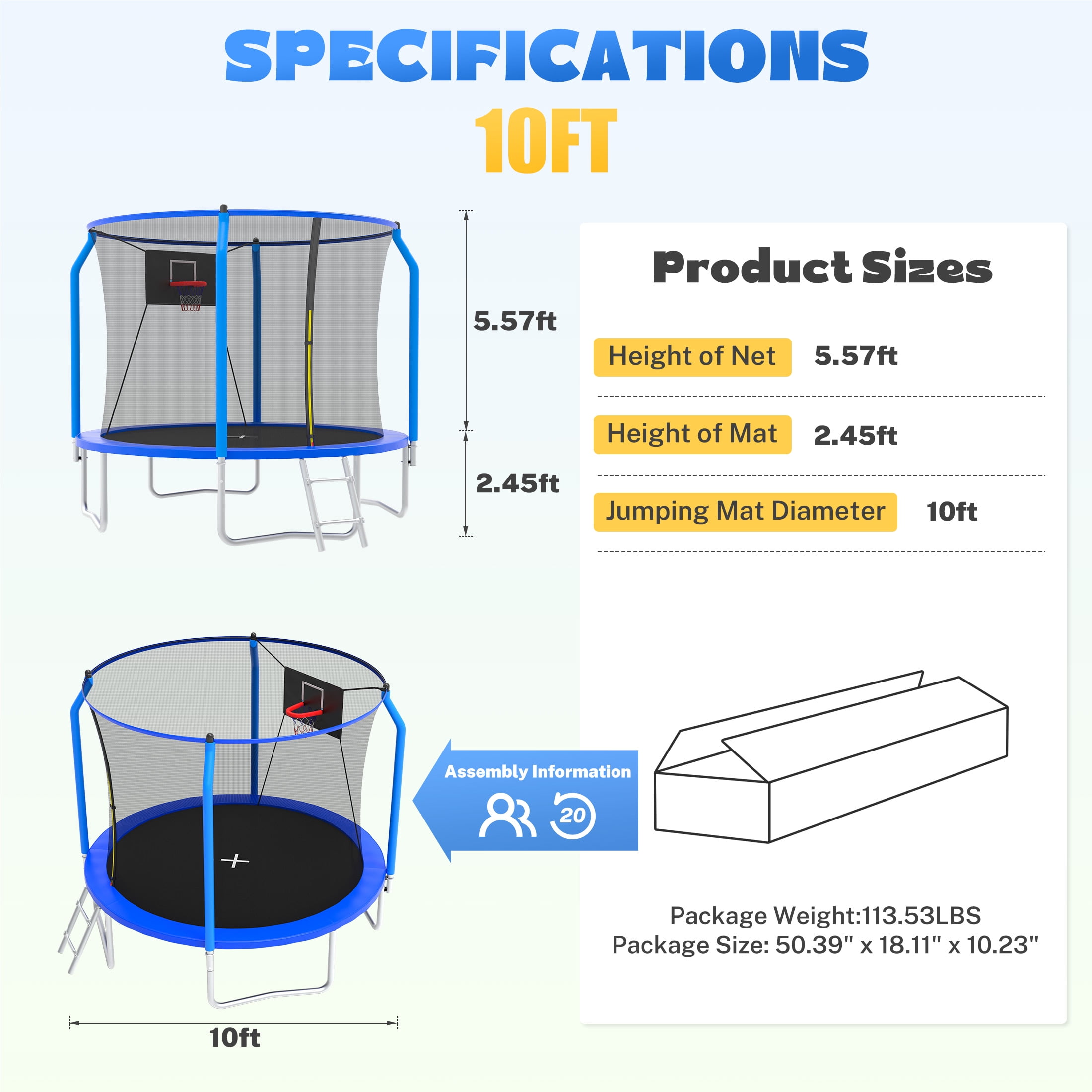 Trampoline for Kids and Adults, Segmart 10Ft Trampoline with Basketball Hoop, Outdoor Trampoline with Safety Enclosure Net, Recreational Trampoline for Backyard Patio