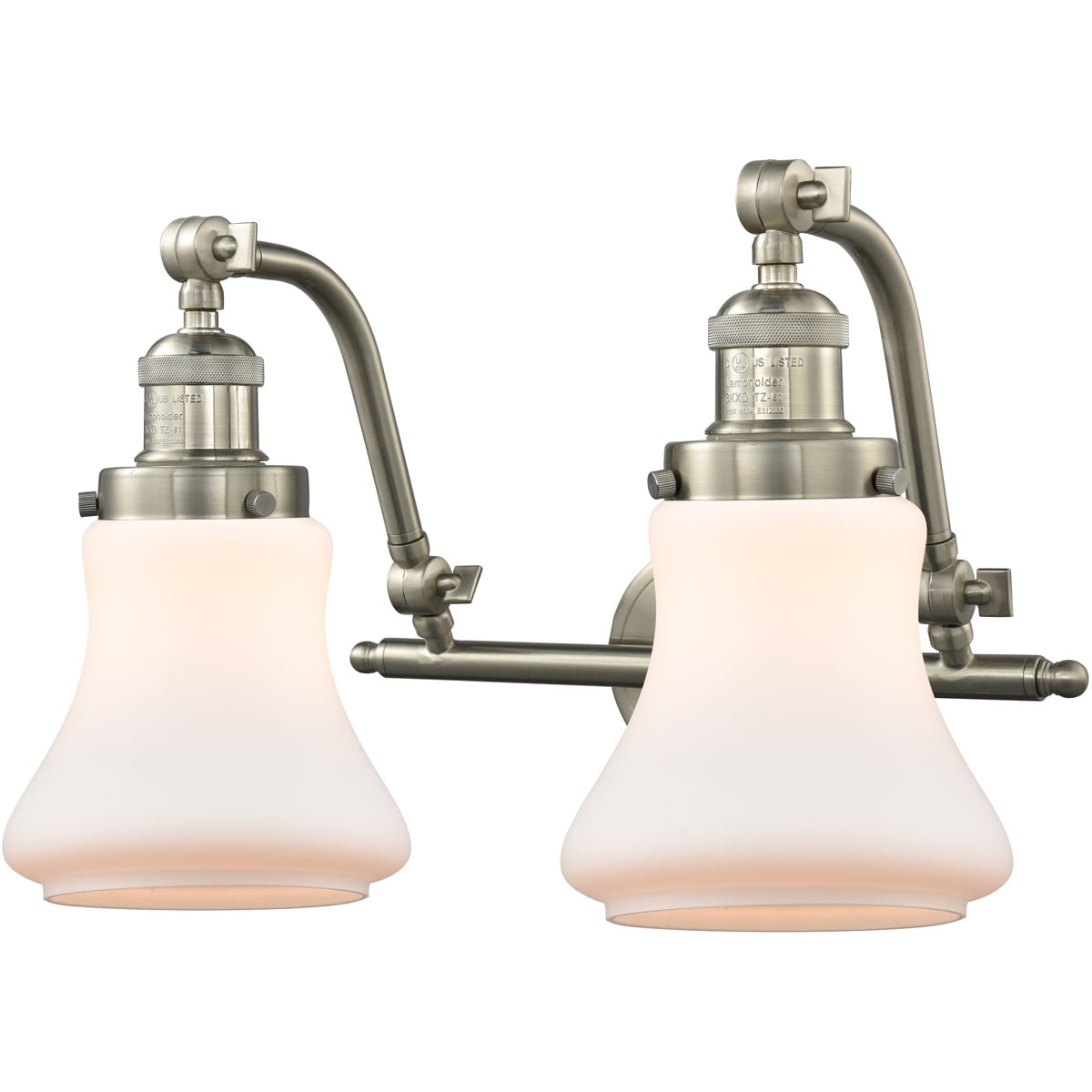 Brushed Satin Nickel Tone Bathroom Vanity 18" Wide Matte White Glass