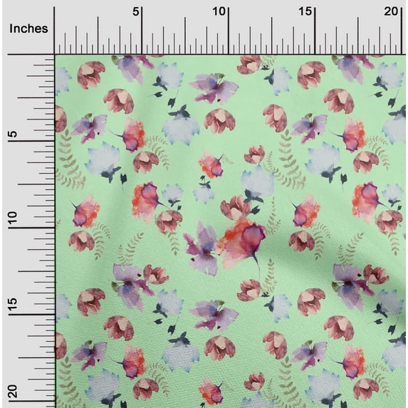 oneOone Polyester Lycra Mint Fabric Flower & Leaves Watercolor Sewing Fabric By The Yard Printed Diy Clothing Sewing Supplies 56 Inch Wide