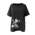 thumbnail image 4 of Pxiakgy Womens Embroidered Tops Casual Summer Boho T Shirts Women's Casual Loose Cotton and Linen T Shirt Cotton and Linen Top Loose Fit Short Sleeve Floral Blouses Linen Tops for Women Black 3Xl, 4 of 8