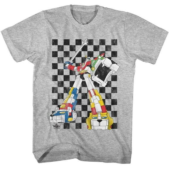 Voltron 80's Checkerboard Gray Heather Adult T-Shirt 2Xlt
