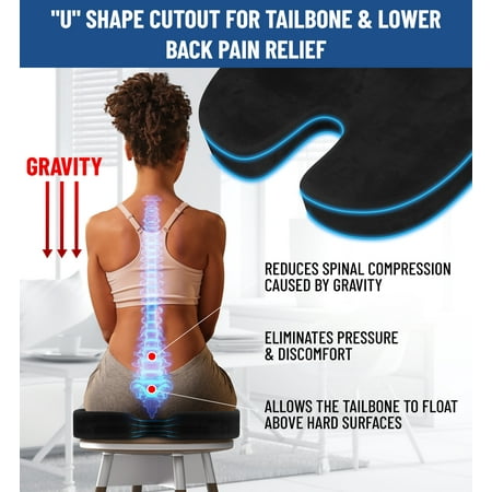 Everlasting Comfort Memory Foam Seat Cushion, Ergonomic U-Shaped Design, Tailbone Pain Relief, ***Black***