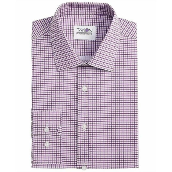 Tayion Collection Men's Purple Trim Dress Shirt, M- 15-15.5 in, 34/35