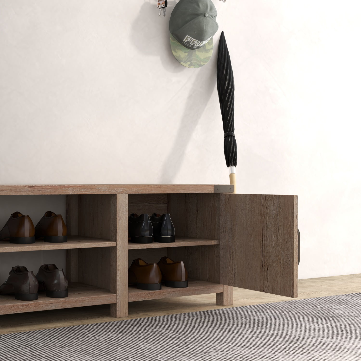 Kadyn Modern Farmhouse Shoes Bench, Particle Board Bench for Entryway Living Room, Light Brown Shoes Bench, Tobacco Wood, Without Seat Cushion