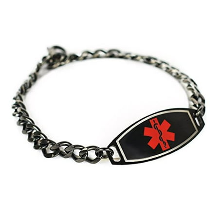 MyIDDr - Engraved ID Bracelet, Multiple Sclerosis, Steel Black ID & Curb
